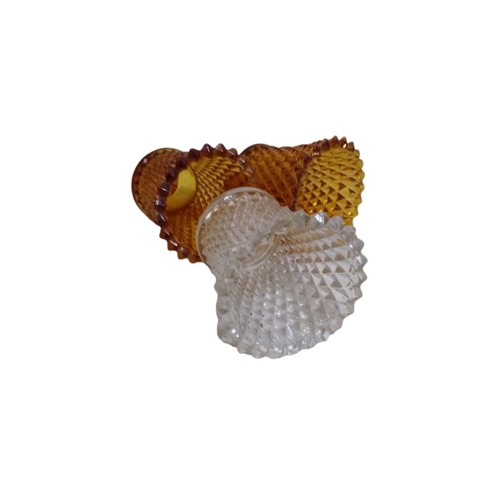 Set Of 3 Replacement Globes Amber Glass/ Clear Peg Tealight Holder Diamond Cut